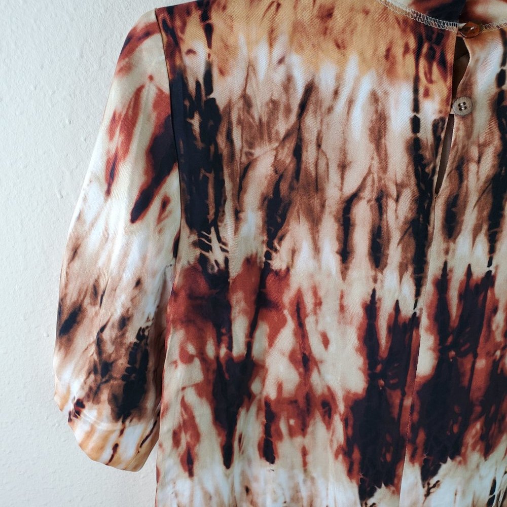 Nanushka Womens Brown Kaden Tie Dye Mock Neck Short Sleeve Top - Picture 10 of 14